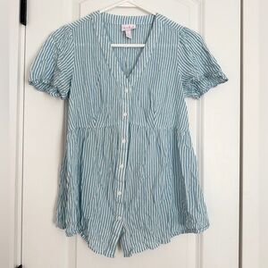 Isabel Maternity Lightweight Light Blue/White Stripped Button-Up Shirt Size XS